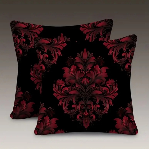 Other - 🐎NEW! Set Of Crimson And Black Damask Pillow Covers 18x18